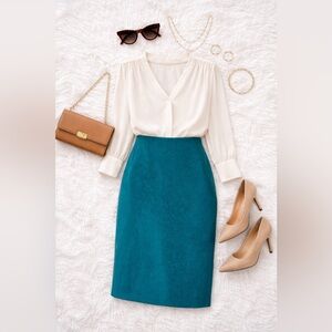 Cato Teal Midi Skirt with Flounce Hem | Size 8 | Asymmetrical Detail